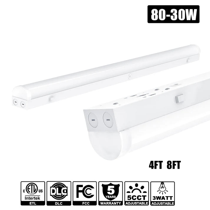 4-Pack LED Shop Lights | 4ft & 8ft | 3-Watt Tunable Batten Tube | 5CCT Selectable | 120-277V | 0-10V Dimmable