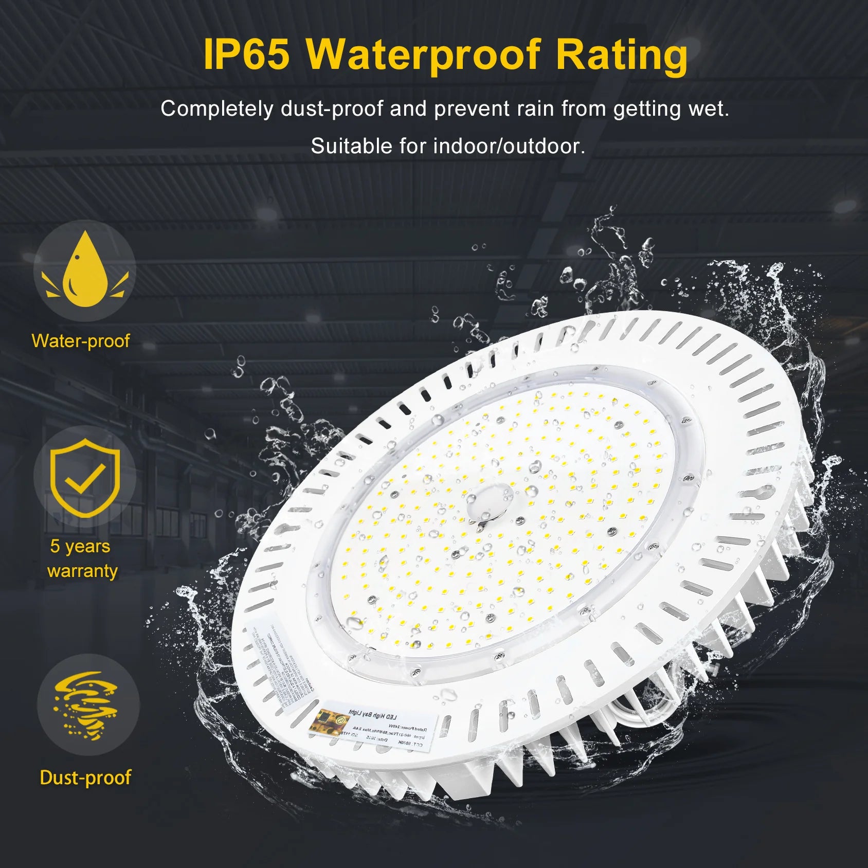 240W / 200W / 150W LED Industrial High Bay Light – 5000K | 100-277VAC | 0-10V Dimmable | IP65 | Black