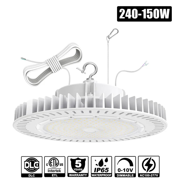 240W / 200W / 150W LED Industrial High Bay Light – 5000K | 100-277VAC | 0-10V Dimmable | IP65 | Black