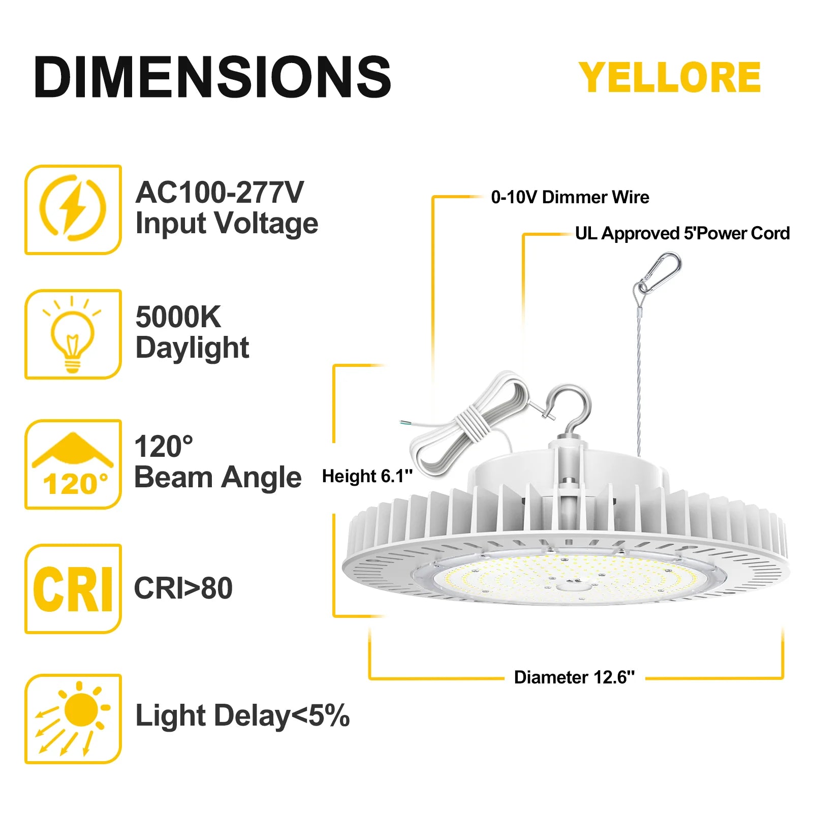 240W / 200W / 150W LED Industrial High Bay Light – 5000K | 100-277VAC | 0-10V Dimmable | IP65 | Black