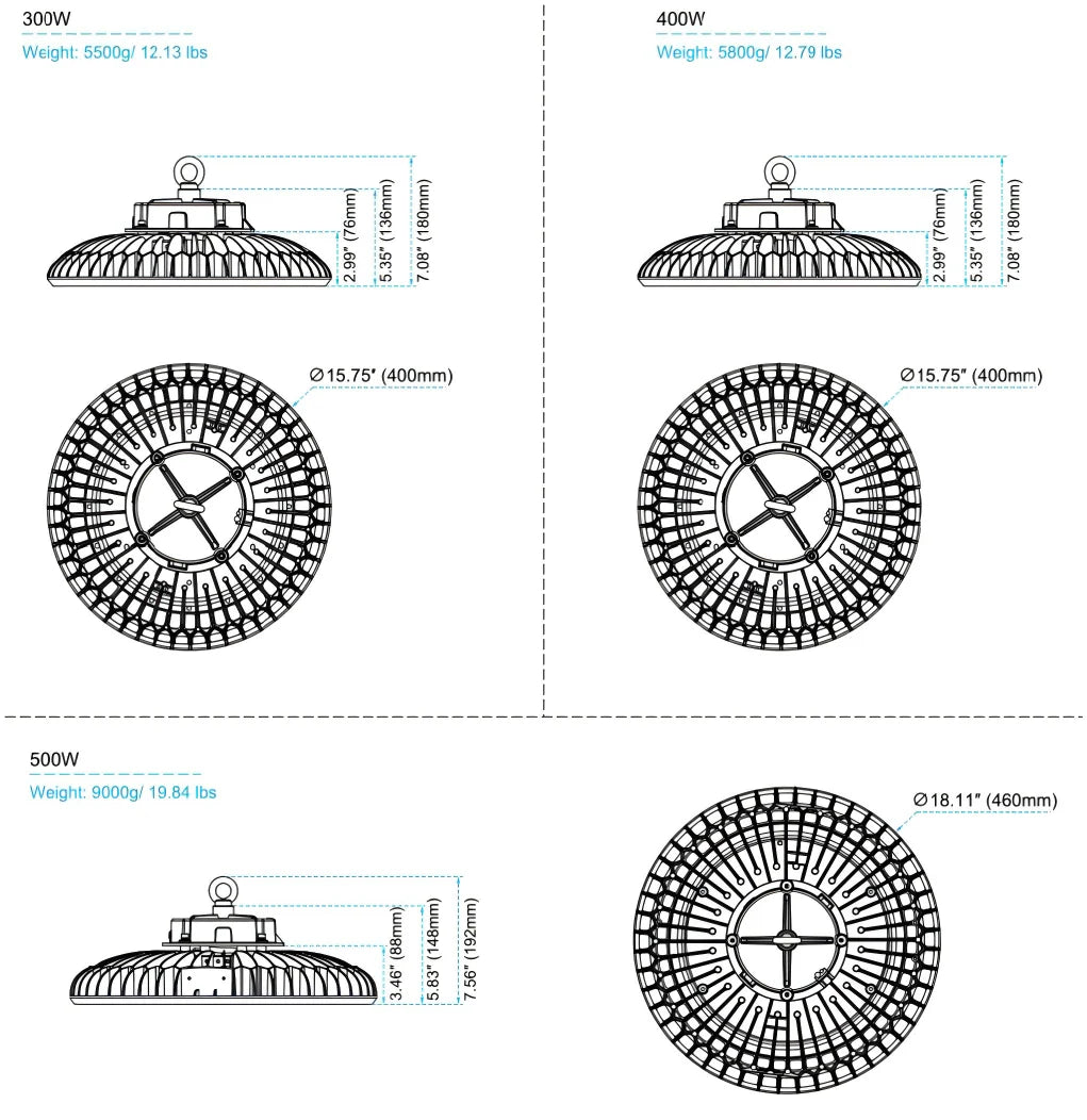 Image of 500W / 400W / 300W LED UFO High Bay Light – 5000K | 100-277VAC | 0-10V Dimmable | IP65