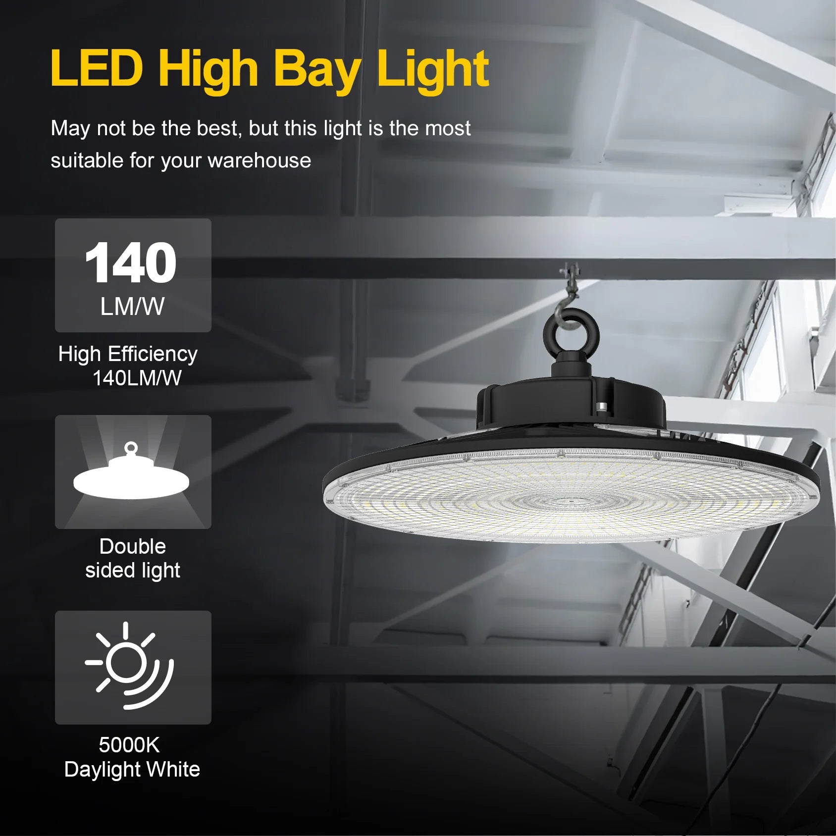 Image of 300W – 150W LED UFO High Bay Light PLUS | 5000K | Linear Driver | 120VAC | Remote Dimming