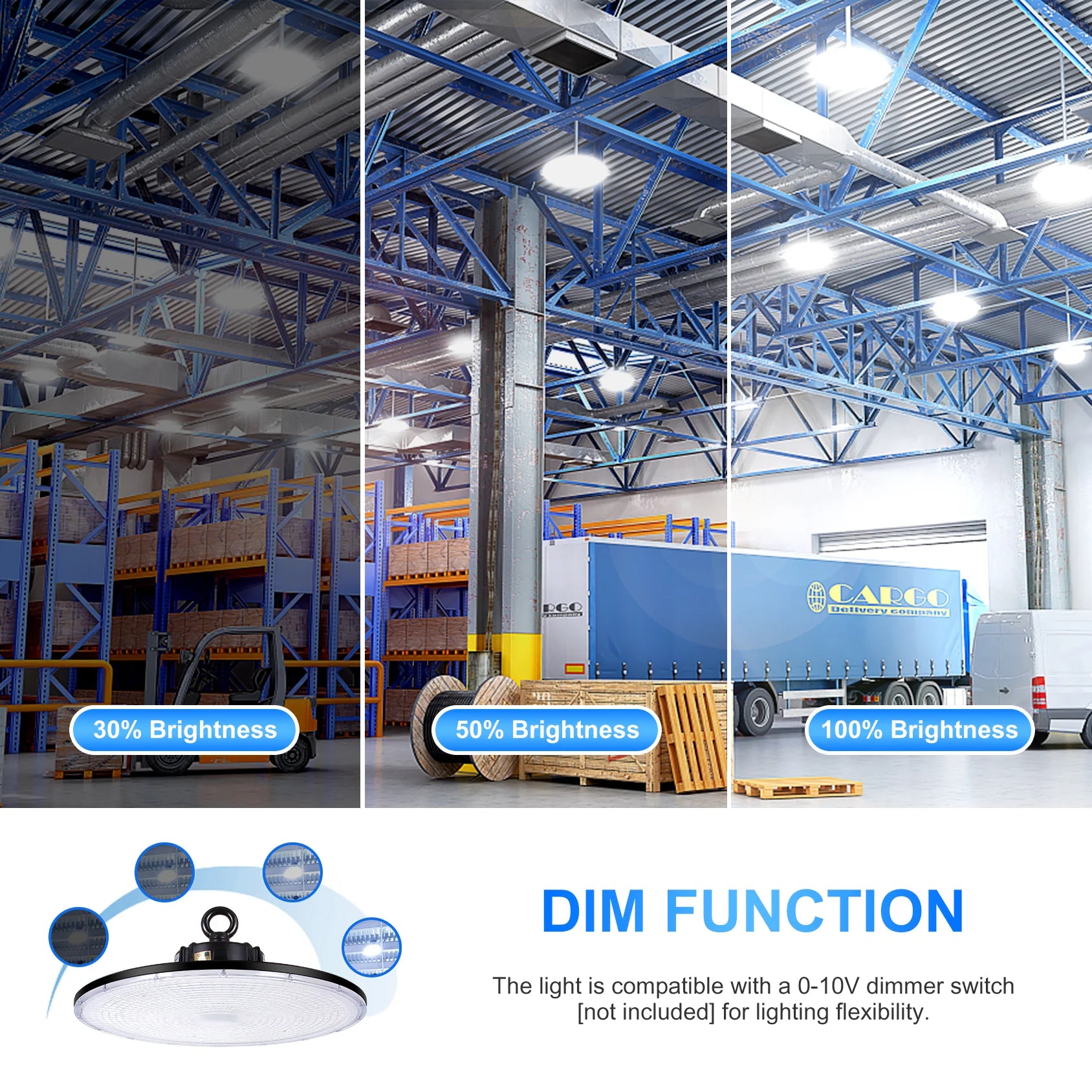 300W – 150W LED UFO High Bay Light PLUS | 5000K | Linear Driver | 120VAC | Remote Dimming