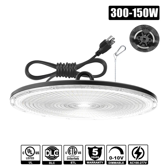 300W – 150W LED UFO High Bay Light PLUS | 5000K | Linear Driver | 120VAC | Remote Dimming