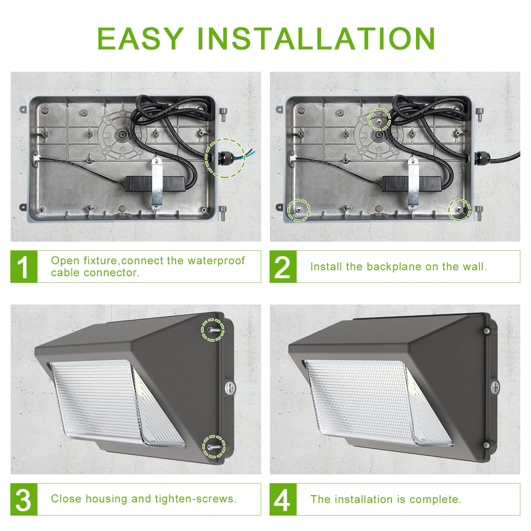 150W – 48W LED Outdoor Wall Pack Light – Watt & CCT Tunable (4500K/5000K/5700K), 100–277VAC, Photocell – ETL/DLC/UL Approved – 5-Year Warranty