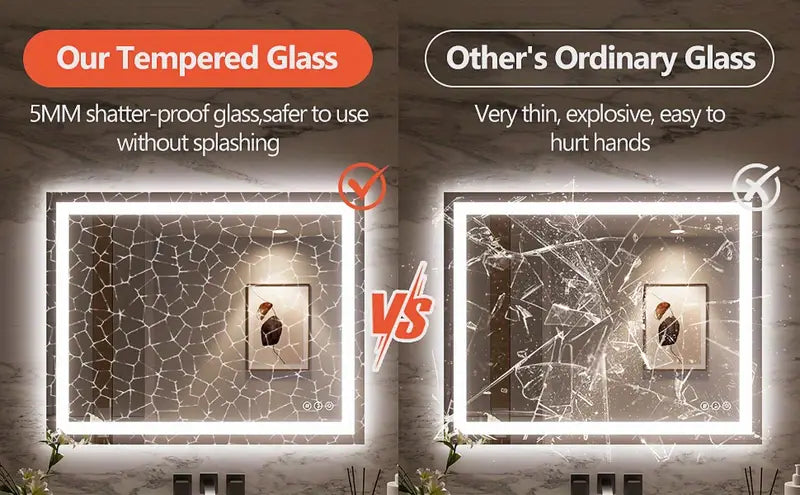 Smart LED Bathroom Mirror – Anti-Fog, Dimmable, 3-Color Lighting, Memory Function, 5mm Shatterproof Glass, Wall-Mounted