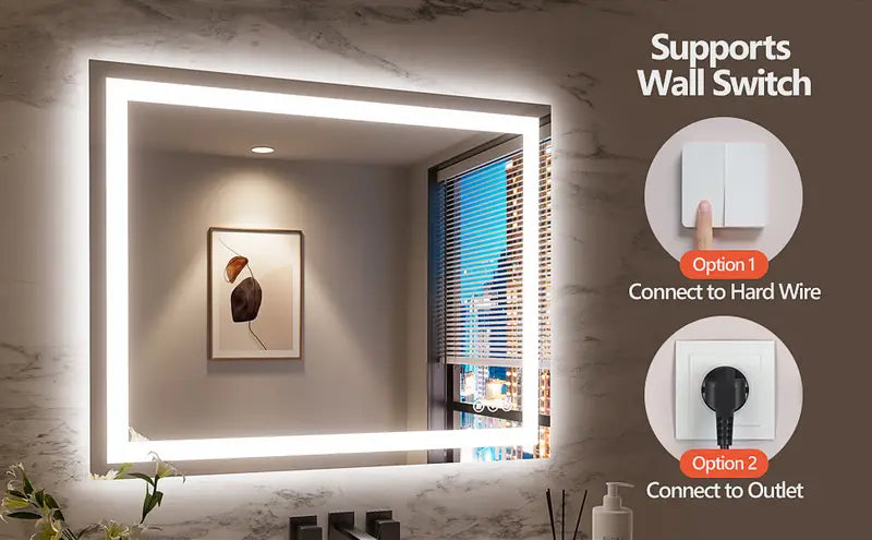 Smart LED Bathroom Mirror – Anti-Fog, Dimmable, 3-Color Lighting, Memory Function, 5mm Shatterproof Glass, Wall-Mounted