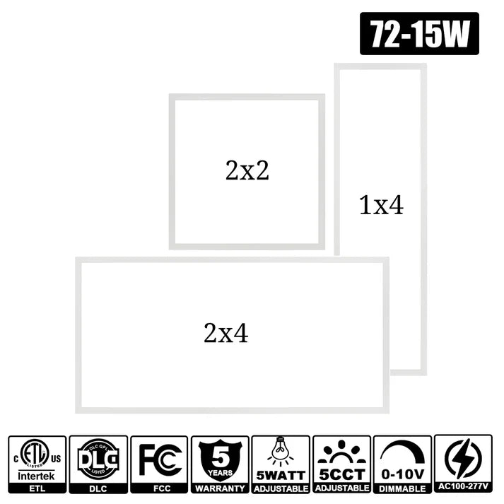 4-Pack LED Flat Panel Lights | 5-Watt 5CCT Tunable | 120-277VAC | 0-10V Dimmable | DLC/ETL Certified