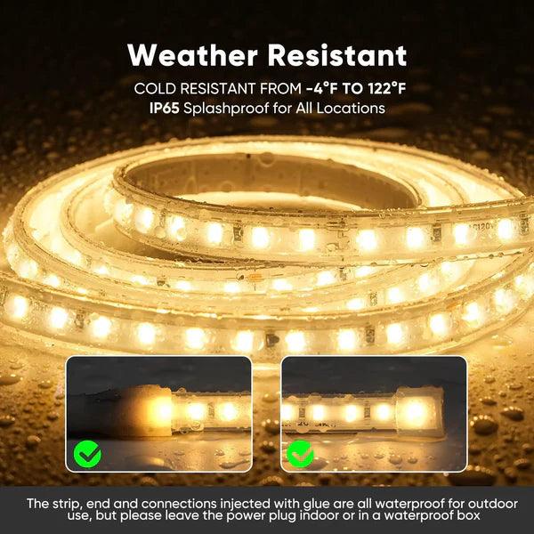 110V COB LED Strip Light – Driverless Warm White 2800K | Cuttable, ETL Listed, Waterproof LED Tape Light