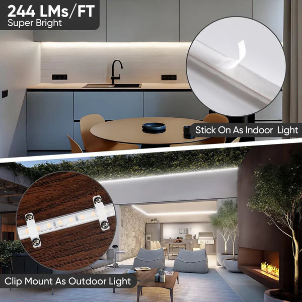 110V COB LED Strip Light, Driverless Cool White 6000K, ETL Listed, Waterproof LED Tape Light