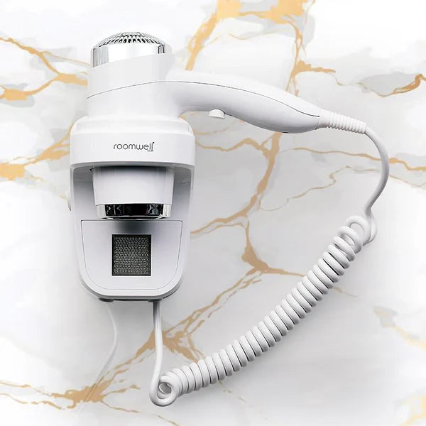 Image of Roomwell UK 1600W Wall Mount Hair Dryer – White | Hotel & Hospitality Grade