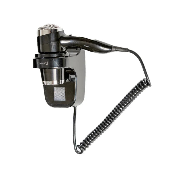 Roomwell UK 1600W Wall Mount Hair Dryer – Black | Hotel & Hospitality Grade